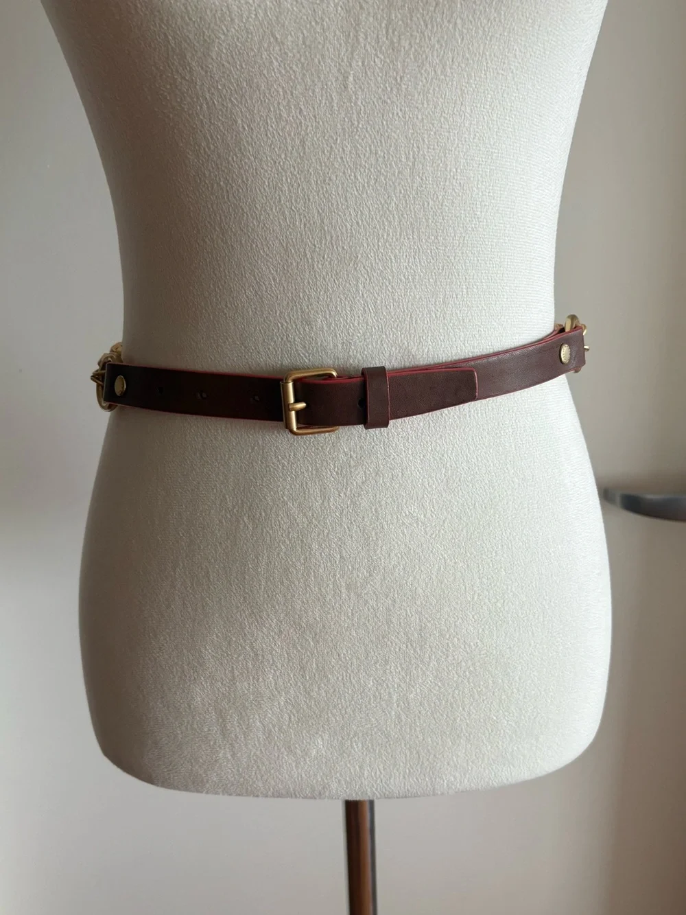 Marc by Marc Jacobs Brown Orange Leather Chain Belt Gold Tone Rare